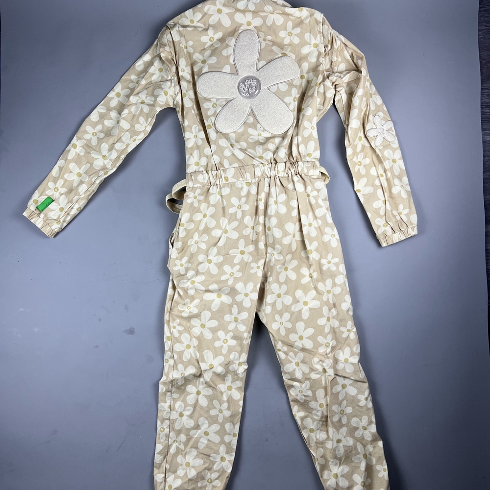 CASH APP Floral Jumpsuit Buckle Cargo Tan Zip Floral Flowers Size M - Picture 2 of 10